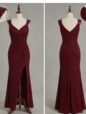 Elegant Sleeveless V-Neck Evening Dress in Wine